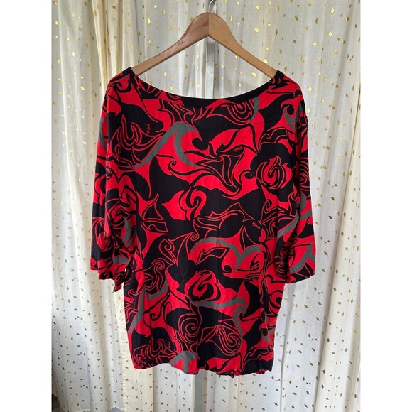 Hina Hawaii Hawaiian Lole Polynesian Tribal Wide V-Neck Tunic Blouse XL - Picture 3 of 5